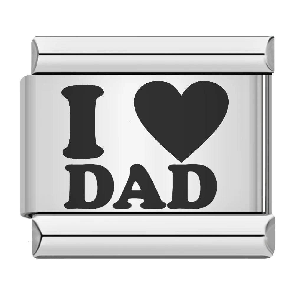 Fashion Romantic Heart I Love Dad Mum You Dogs Links Charm Fit 9mm Bracelet Stainless Steel Valentine's Day Jewelry DIY Making