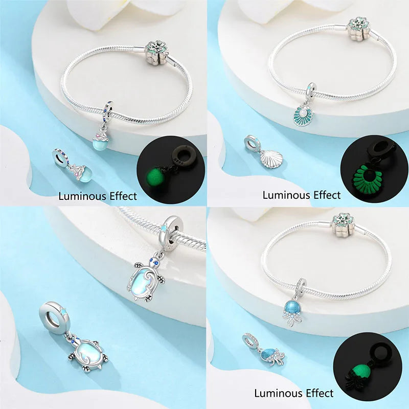 New Silver Plated Charms Beads Turtle Starfish Shell Sea Blue Summer Beads Fit Original Charms DIY Woman Jewelry Gift