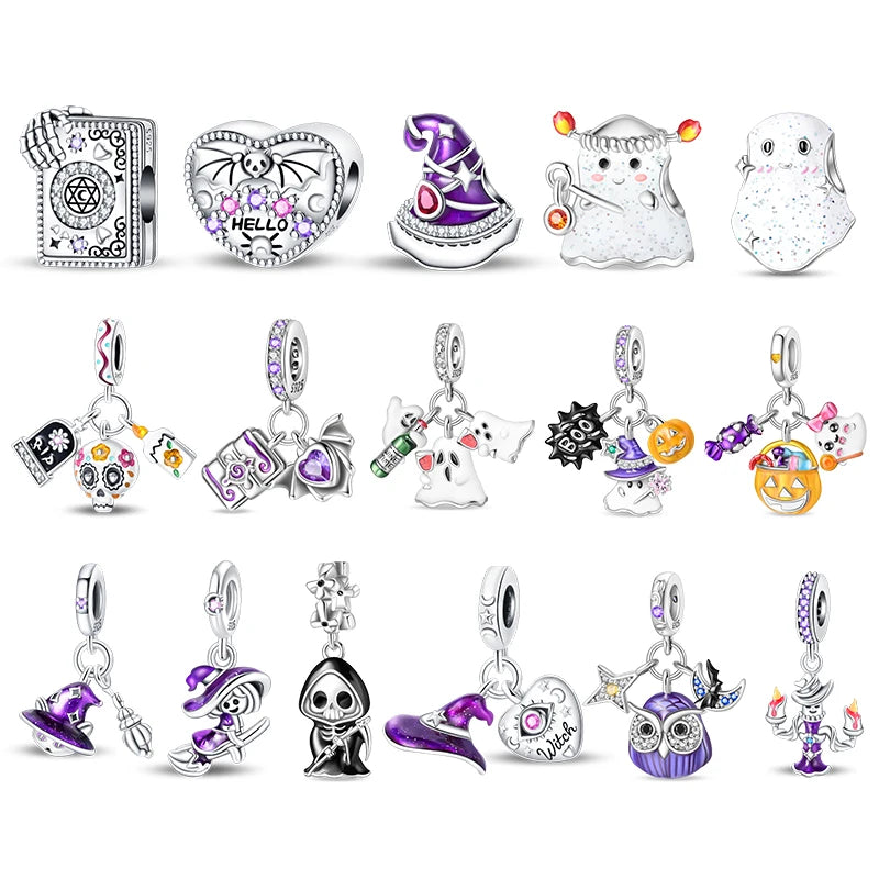 Original Charms 925 Silver Halloween Series & Flying Witch Pendant Charms Fits 3mm Original Bracelet For Women DIY Jewelry Gifts