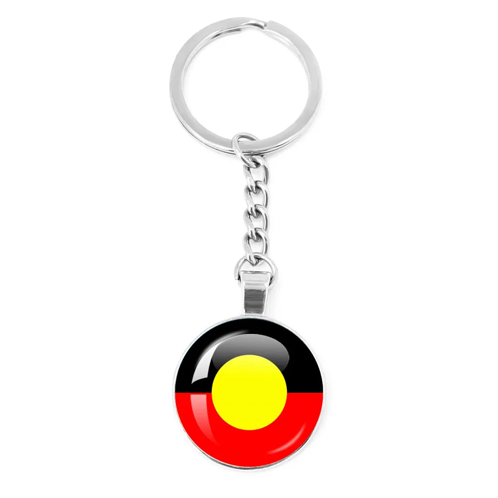 Australian Aboriginal Flag National Emblem Dangle Glass 25mm Key Chain Fashion  Key Chains Glass Cabochon Lady  Key Chains Jewel