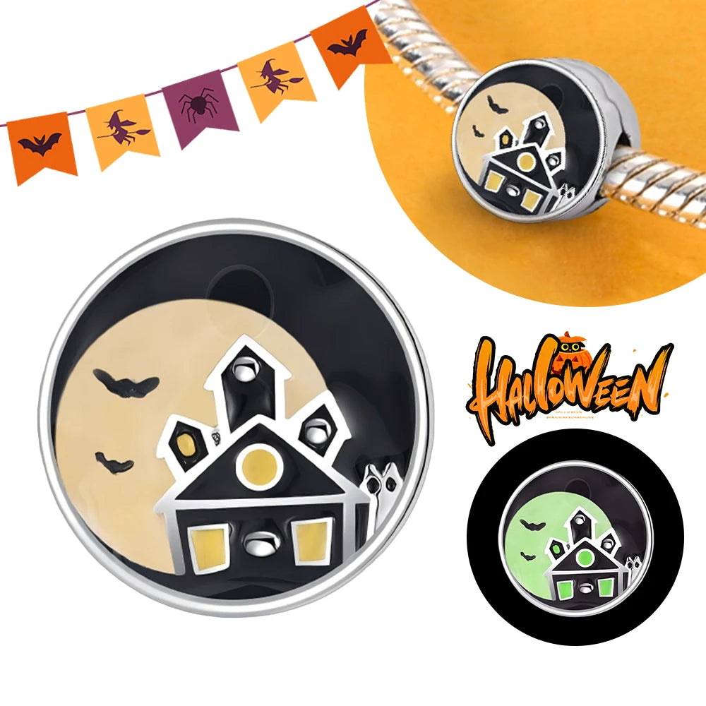 Halloween Dangle 925 Sterling Silver Skeleton Witch Devil's Eye Skull Charms Bead Fit Original Bangle Bracelet Necklace Jewelry