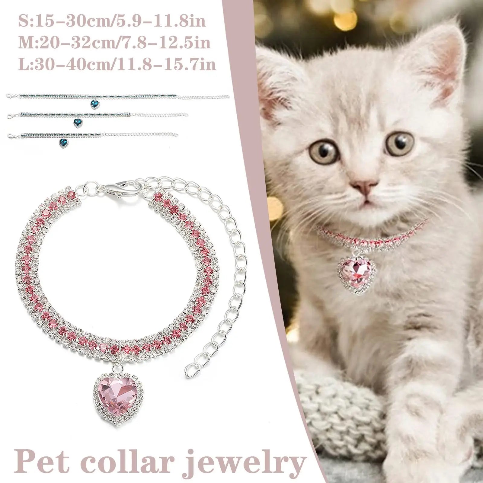Luxury Crystal Cat Collar Love Pendant Necklace Pet Collar Adjustable Small Dog Cat Neck Ring Rhinestone Collar Pet Accessories