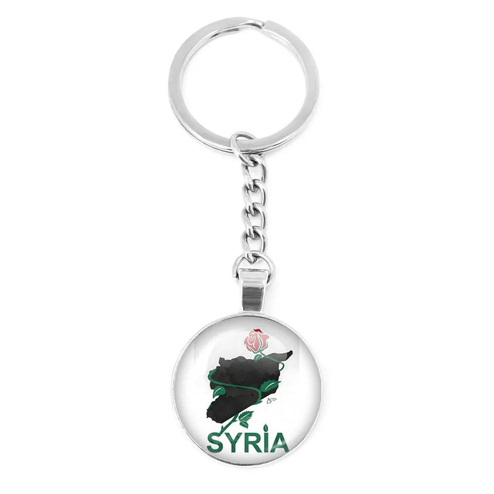 Syria Flag National keychain Glass Cabochon Pendant Keychain For Women Men Charm Car Keyring Creative Fashion Jewelry Gift