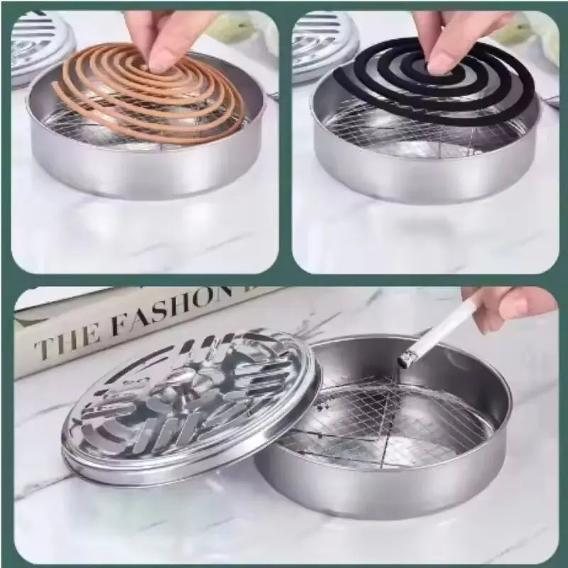 Mosquito Coils Holder Stainless Steel Mosquito Coil Box with Cover Round Mosquito Coil Tray Easy To Clean Anti-Mosquito Supplies