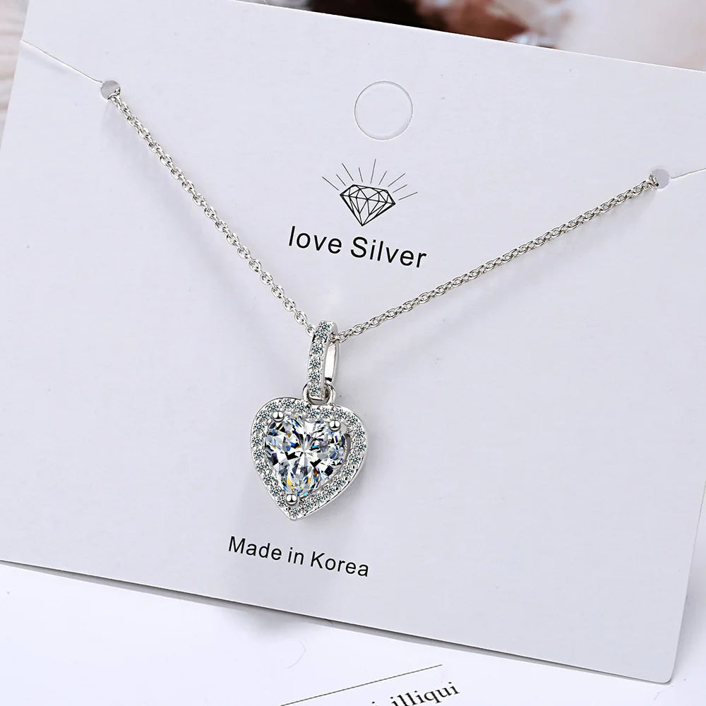 925 Sterling Silver Zircon Heart Pendants Necklaces For Women Luxury Designer Jewelry Gift Female Items Chshine