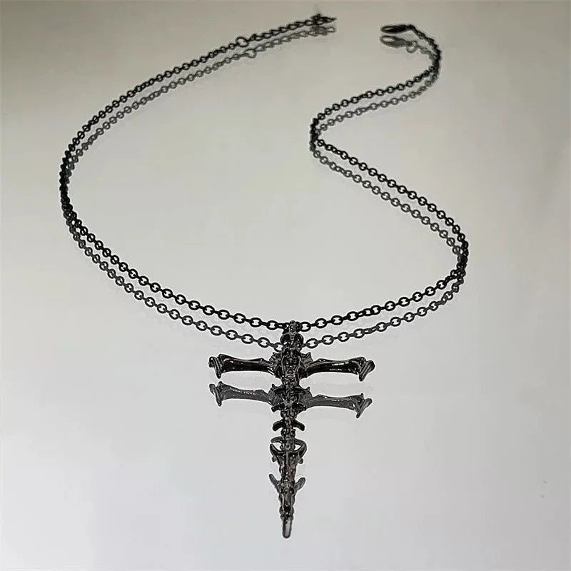 Black Rhinestone Cross Jesus Pendant Choker Necklace for Women Punk Vintage Double Layers Chain Boho Jewelry Fashion Party Gifts
