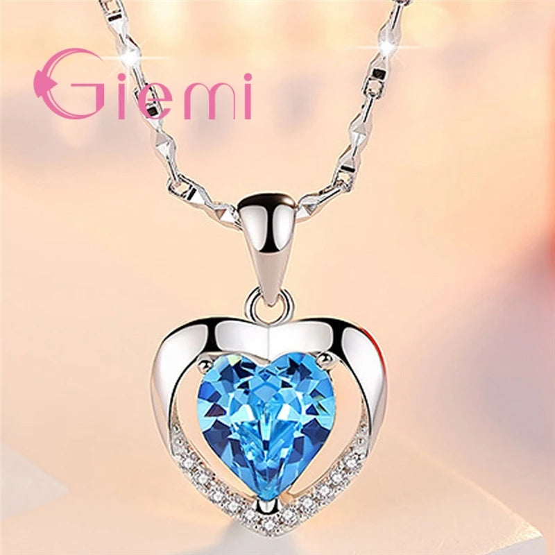 925 Sterling Silver Pendant Necklace For Women Engagement Fashion Jewelry Austrian Crystal Romantic Heart Shape Wholesale