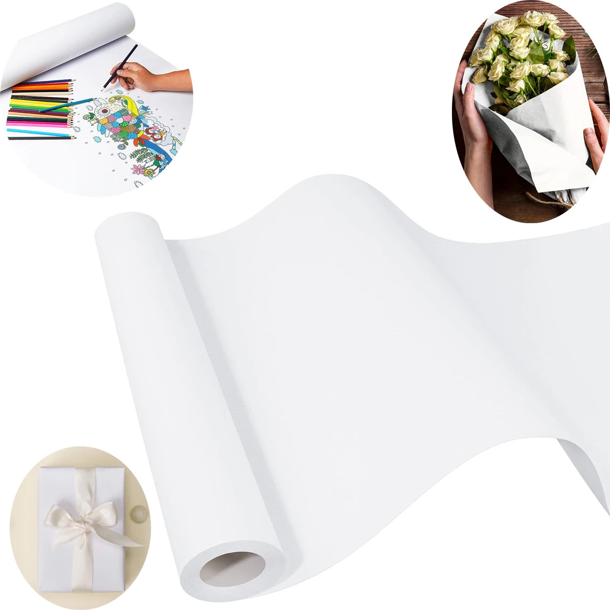 White Wrapping Paper Craft Paper Kraft Paper Roll Bulletin Board Paper Roll,Kids Art Supplies,Halloween Decor,DIY Christmas