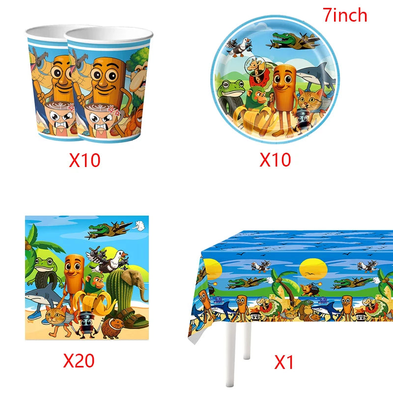 New Italian Brainrot Tablecloth Decorations Tung Tung Sahur Tralalo Theme Table Cover Tableware Set for Kids Birthday Party Gift
