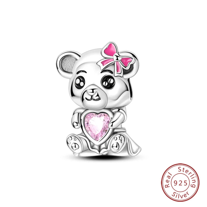 Real 925 Sterling Silver Pink Series Heart Charms Beads Fit Qikaola 925 Original Bracelets DIY Mother's Day Jewelry Gift For Mom