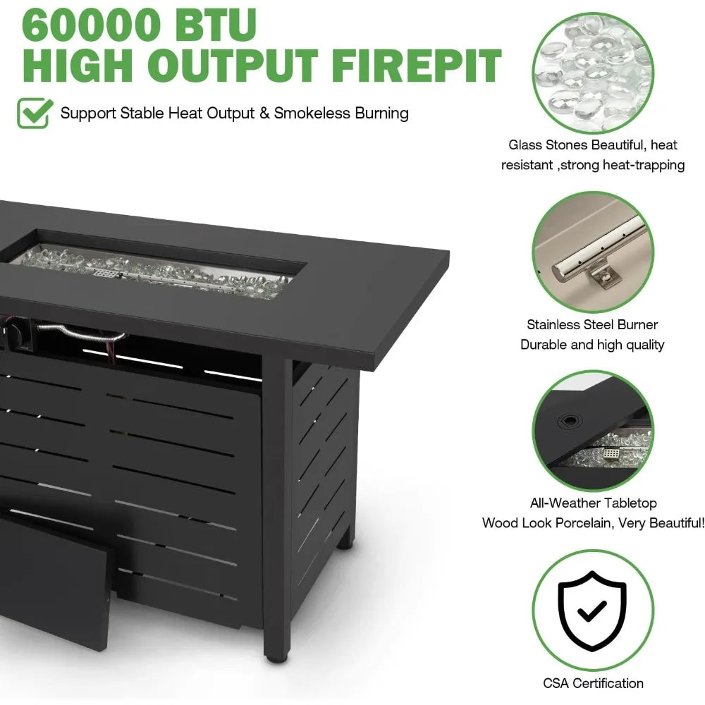 42 inch gas fire pit table, 60,000 btu propane pits for outside with steel lid and waterproof cover, 2 in 1 firepit table gathe