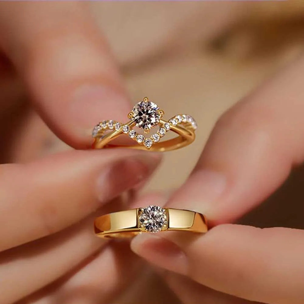 Fashion Luxury Zircon Couple Rings For Women Men Opening Adjustable Wedding Anniversary Engagement Delicate Jewelry Gifts