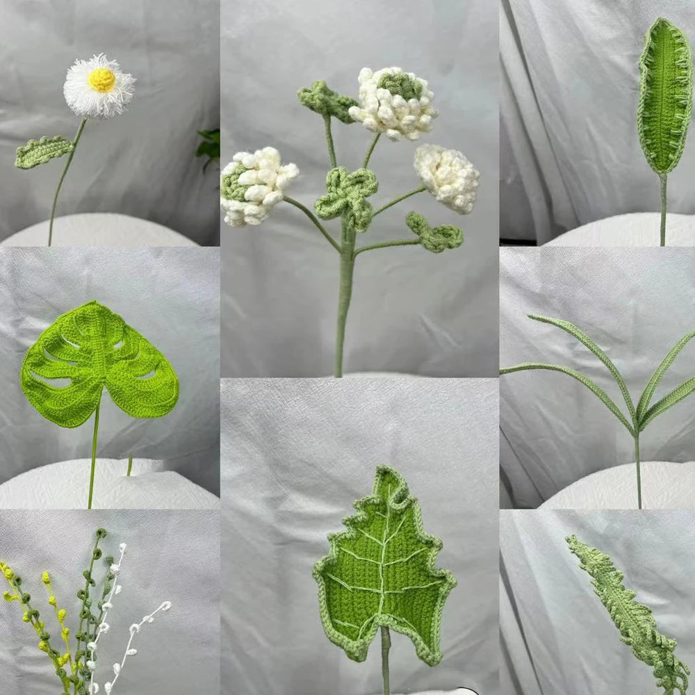 Creative Crochet Leaves Cute Knitting Leaf  Flowers Bouquet Decor Home Decoration Handwoven Plant