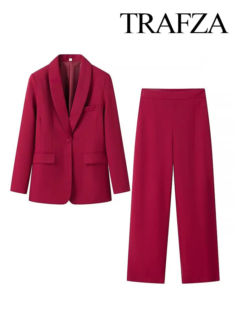 HH Autumn Women Fashion One Button Long Sleeves Pocket Decoration Lapel Blazers+High Waist Side Zipper Solid 2 Piece Set