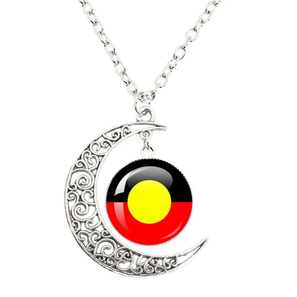 Australian Aboriginal Flag National Emblem Dangle Glass 25mm Key Chain Fashion  Key Chains Glass Cabochon Lady  Key Chains Jewel