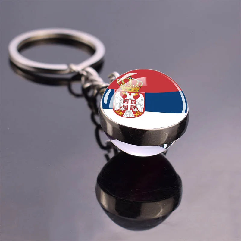 Europe Countries Flag Glass Ball Keychain Russia France Spain UK Italy Poland Ukraine Flag Keyring Travel Gift