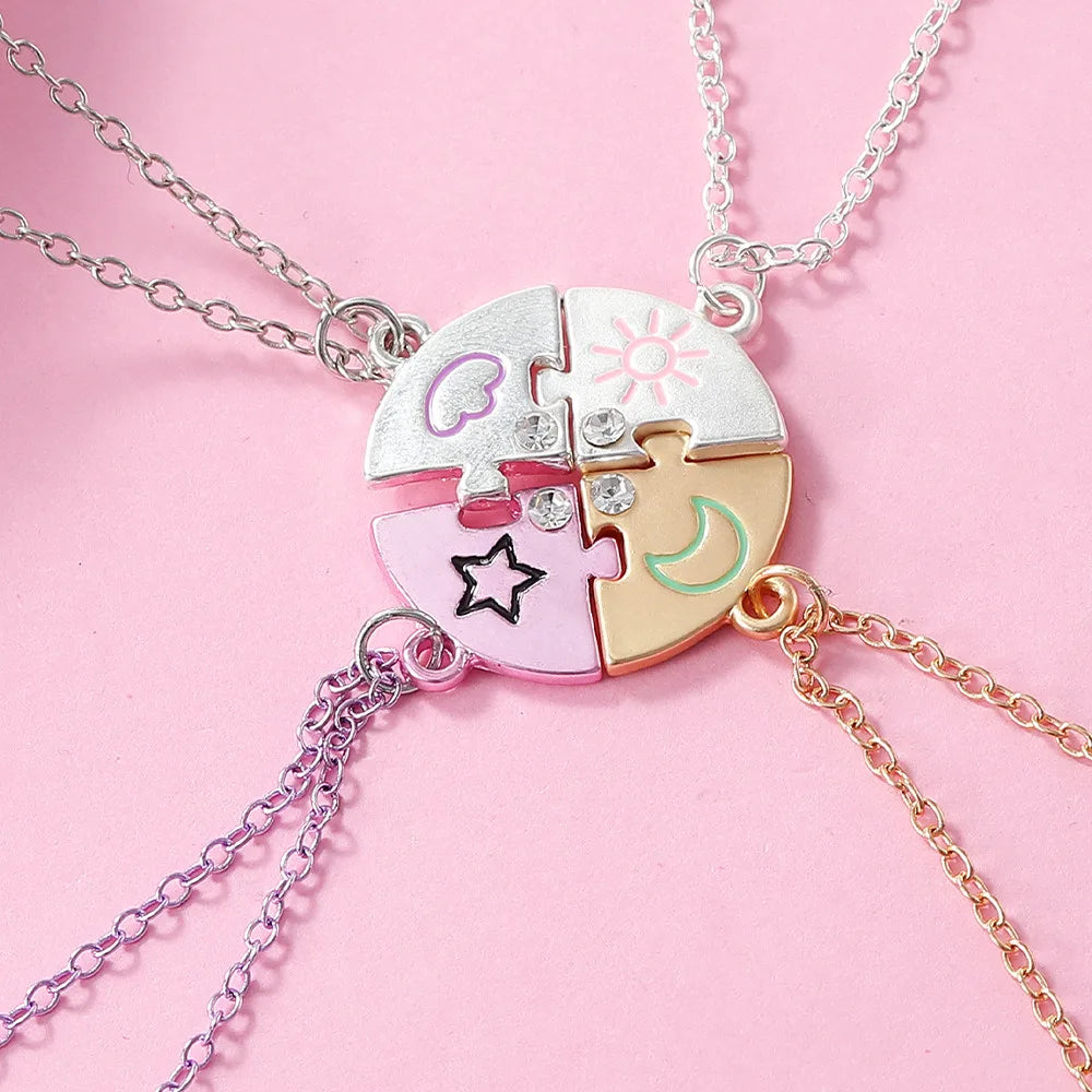 Lovecryst 3/4Pcs/set Heart-shaped Stitching Best Friend Necklace BFF Friendship Jewelry Gifts for Girls