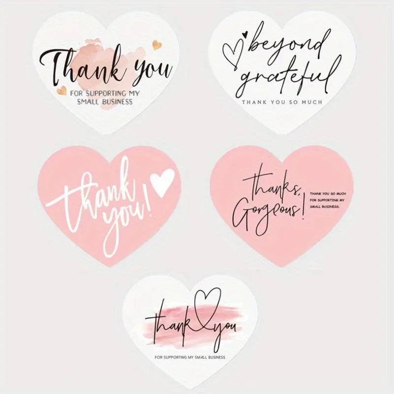 30/50Pcs 5 StylesPink Heart Shaped Thank You Tags - 'Thank You for Supporting My Small Business' Paper Gift Greeting Cards