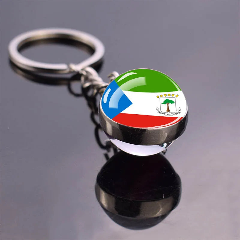 Africa Flag Keychains Algeria Somalia Tunisia Morocco Egypt National Flag Key Chains Double Side Glass Ball Pendant Keyring Gift