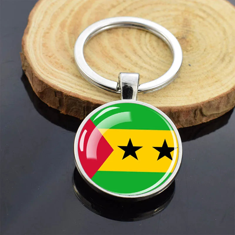 Africa Countries Flag Keychains Double Sided Glass Dome Pendant Key Chains Algeria Somalia Tunisia Morocco Egypt Flag Keyring