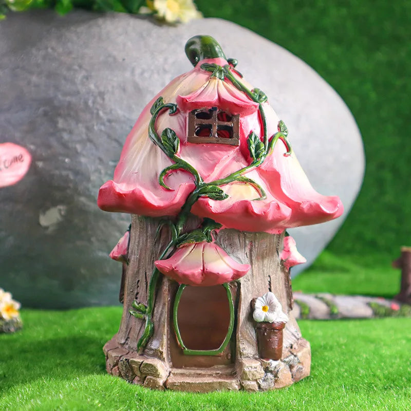 Garden Solar Night Light Mushroom House Flower Outdoor Courtyard Landscape Decoration Ornaments Resin Crafts Porch Accessories