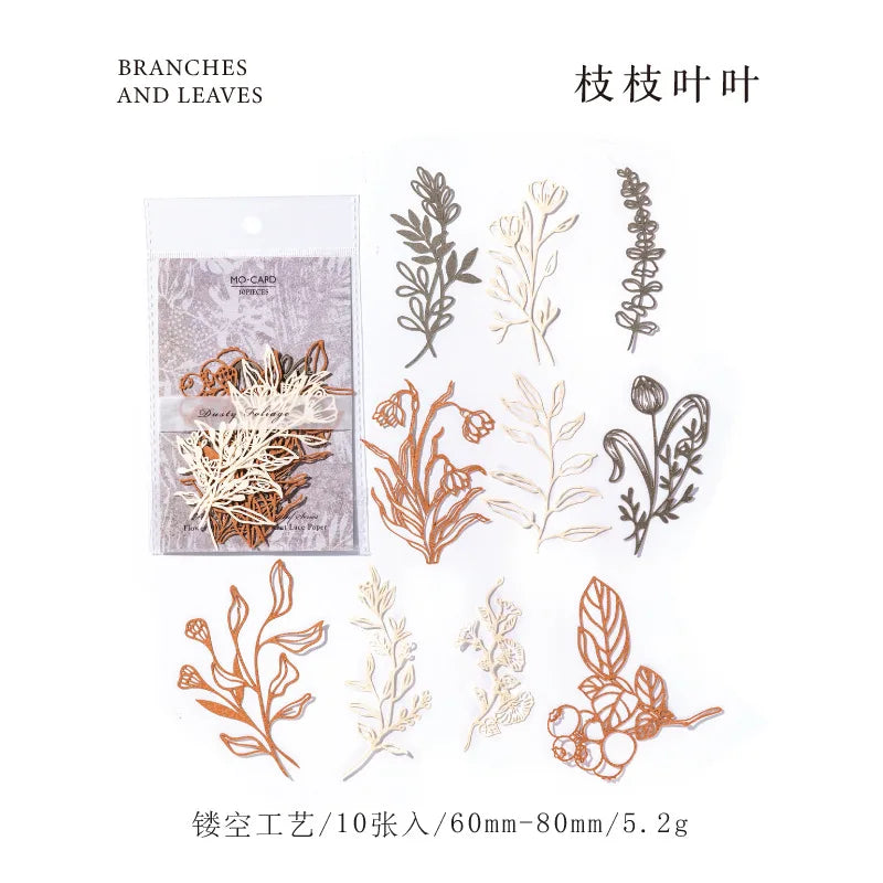 10pcs Vintage Botanical Cut-Out Papers - Lace-Like Base Sheets for Journal & Scrapbooking