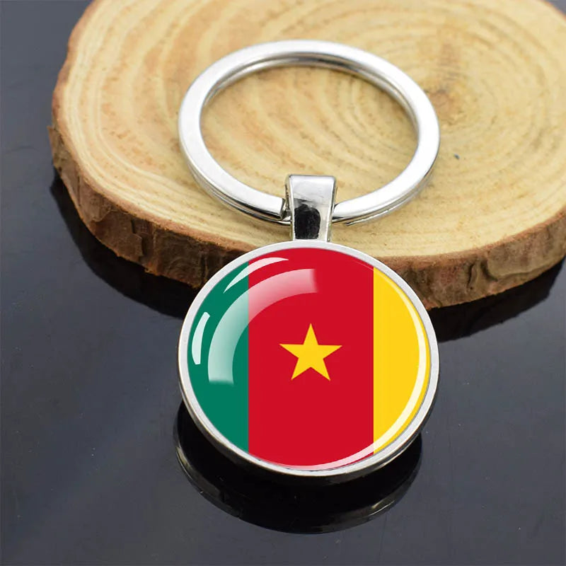 Africa Countries Flag Keychains Double Sided Glass Dome Pendant Key Chains Algeria Somalia Tunisia Morocco Egypt Flag Keyring