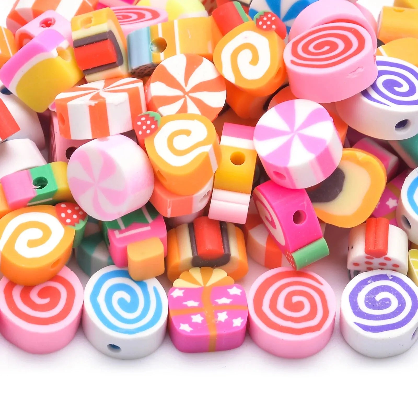 30pcs 10mm Heart Shape Beads Fruit Polymer Clay Beads Spacer Loose Beads for Jewelry Making DIY Handmade Bracelet