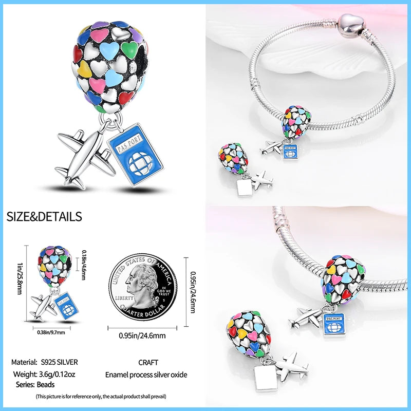 100% 925 Sterling Silver Hot Air Balloon Suitcase Graduation Travel Series Charm Beads Fit Qikaola Original Bracelet DIY Jewelry