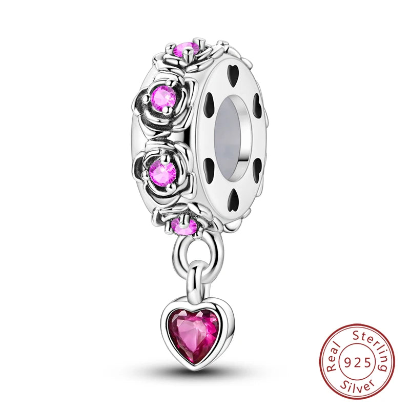 Real 925 Sterling Silver Pink Series Heart Charms Beads Fit Qikaola 925 Original Bracelets DIY Mother's Day Jewelry Gift For Mom