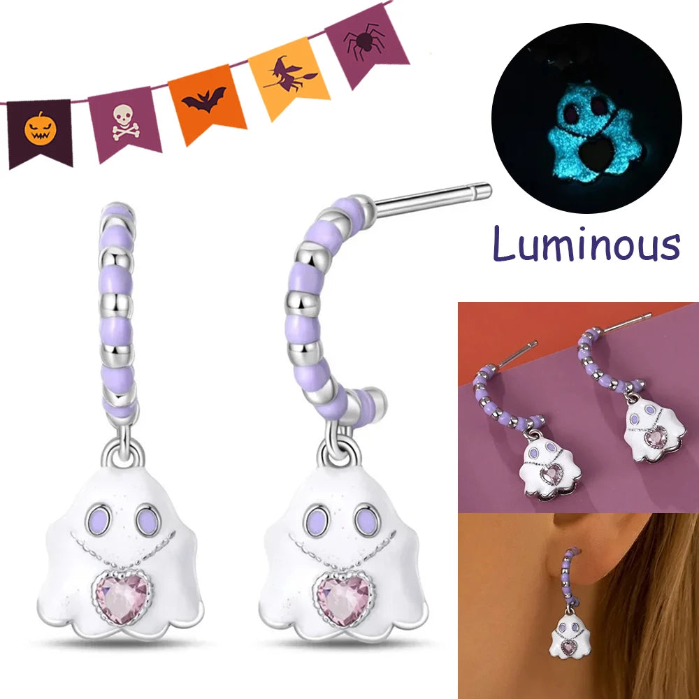 Halloween Pumpkin Bat Ring Earrings halloween charms silver 925 Earring For Women Punk Men's Earrings Fit Party Jewelry Gift