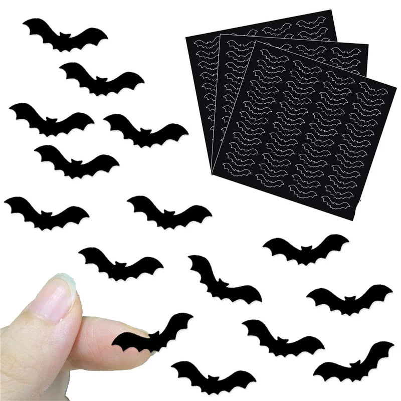 10 Sheets 480pcs Mini Halloween Bat Stickers Black Cute Kawaii Halloween Sticker DIY Cup Stationery Sticker Home Halloween Decor