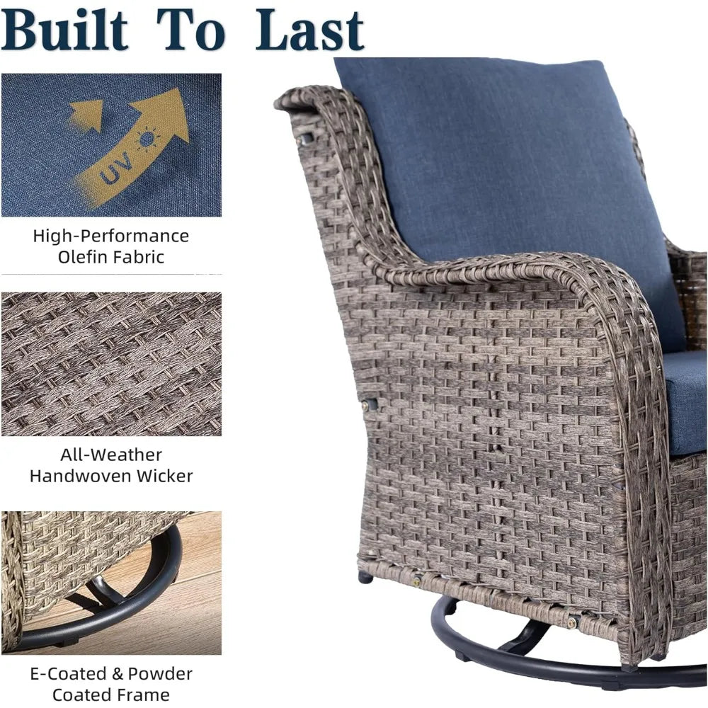 6 Piece Patio Furniture Set with Swivel Chairs, Side Table & Ottomans, Outdoor Conversation Set for Backyard, Deck, Porch