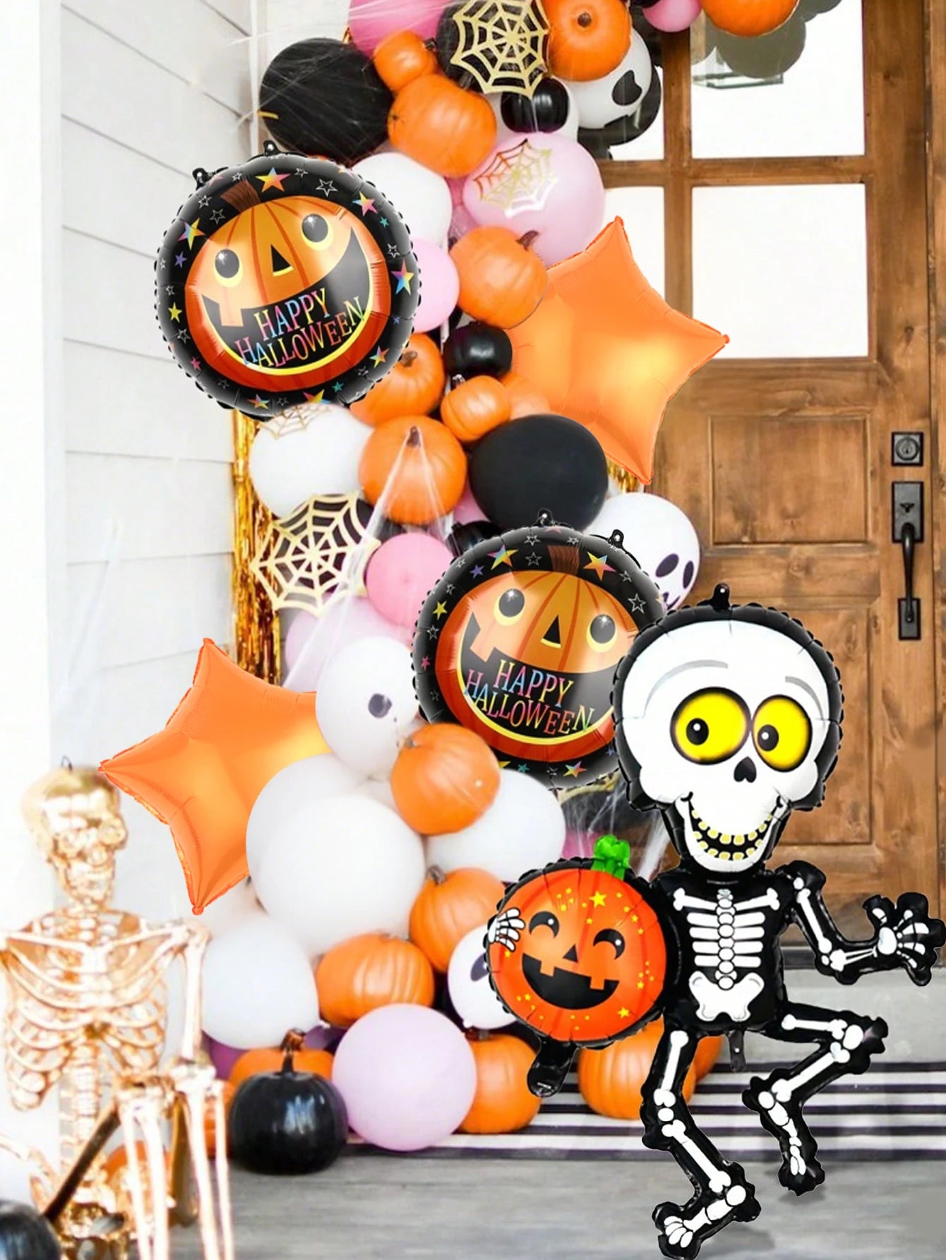 5 pcs Halloween skull balloon set, suitable for Halloween party decoration, trick or treat, horror decoration supplies