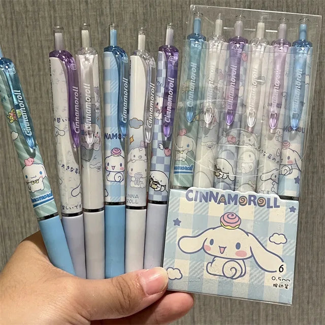 Sanrio Hello Kitty 6pcs Series Gel Pen 0.55mm Refill Y2k Cinnamoroll Kuromi MelodyCartoon Press Pen Black Stationery Supplies