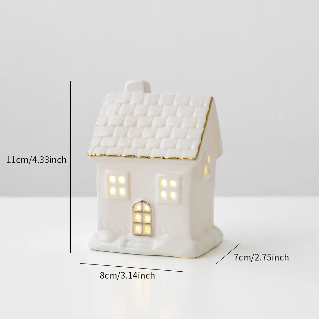 1 Piece Ceramic Glowing Ceramic House Decorative Ornament for Living Room Festive Wedding Family Table Decoration Holiday Gift