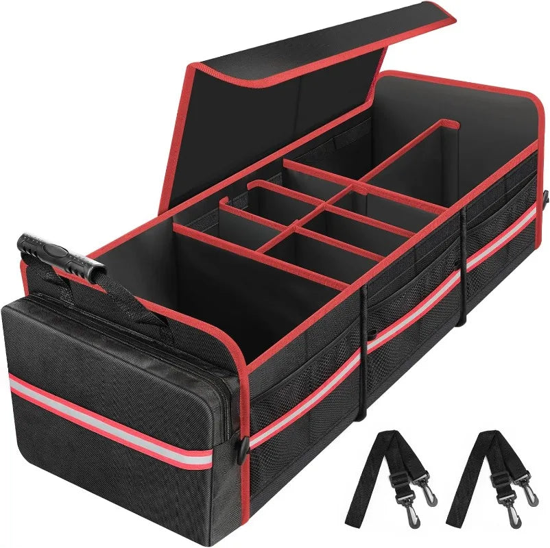 95L Car Trunk Organizer, Collapsible Trunk Storage Organizer with Removable Lid - Multi Compartment Waterproof Storage Organizer