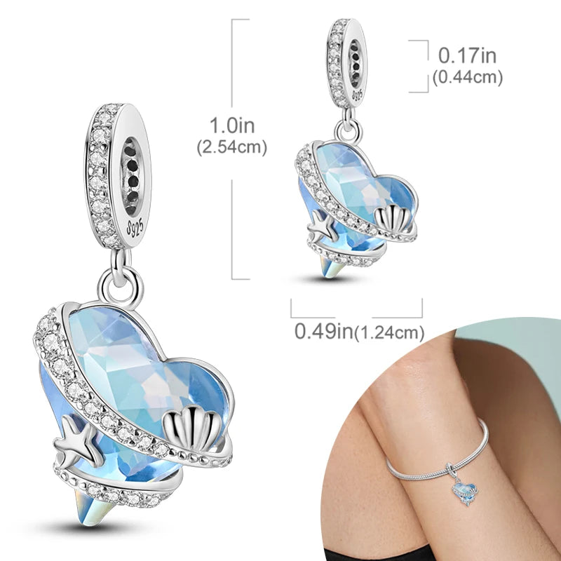 New Silver Plated Charms Beads Turtle Starfish Shell Sea Blue Summer Beads Fit Original Charms DIY Woman Jewelry Gift