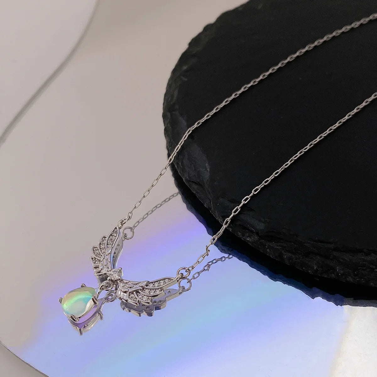 JWER Trendy Bling Moonstone Star Cross Pendant Necklace for Women Punk Hip Hop Star Chain CrystalNecklace Party Y2K Jewelry Gift