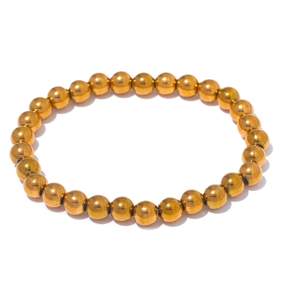 Yhpup 3/4/5/6 MM Stainless Steel Beads Daily Handmade Elastic Bracelet Bangle Waterproof Wrist Wholesale Gold Color Jewelry Men