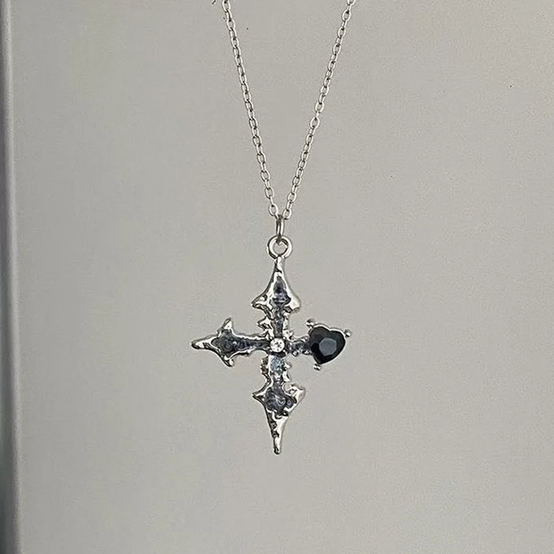 Black Rhinestone Cross Jesus Pendant Choker Necklace for Women Punk Vintage Double Layers Chain Boho Jewelry Fashion Party Gifts