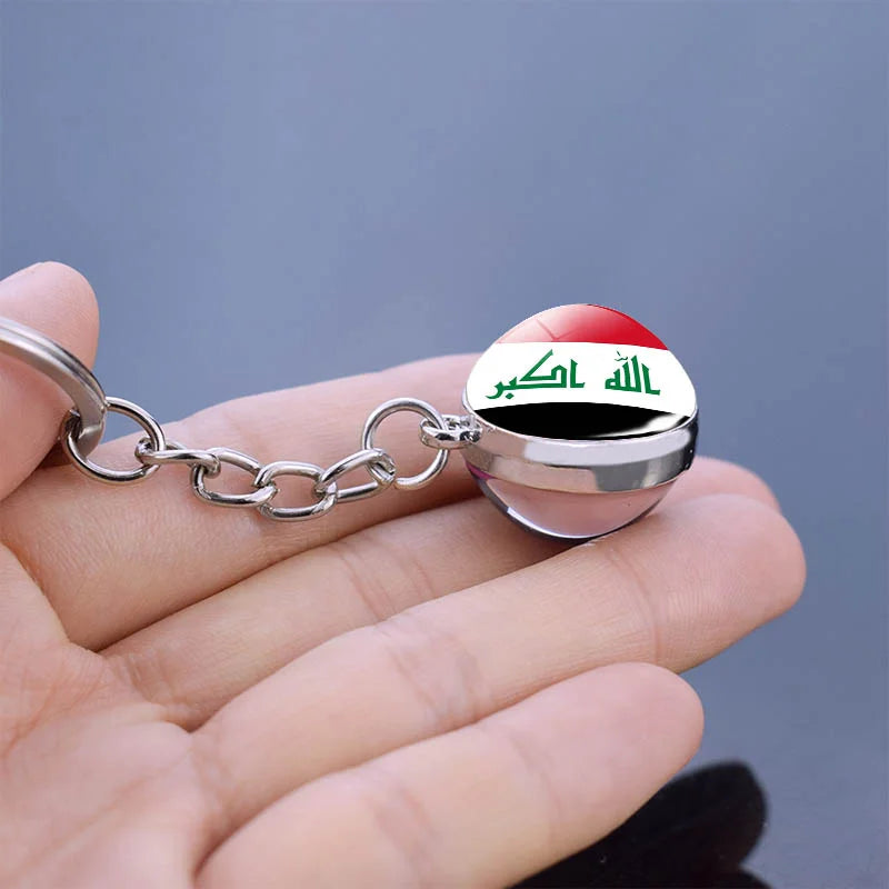 Flag Keychain Syria Iran and Jordan Kuwait Georgia Iraq Flag Keychain Flag Pendant Double Sided Glass Ball Jewelry Keyring