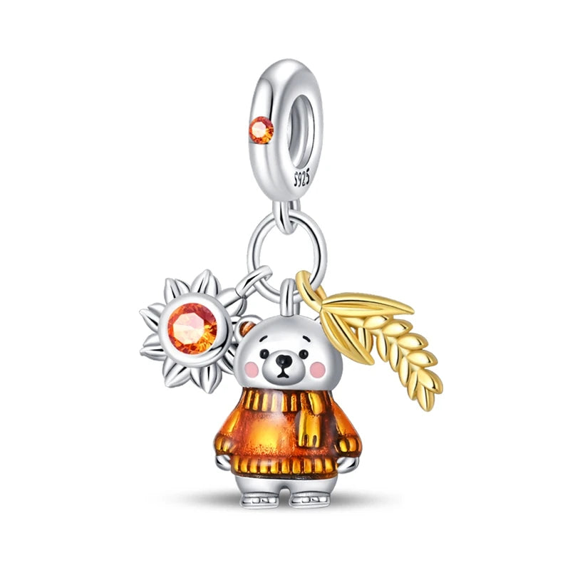 Halloween Pumpkin Series 925 Silver Orange Harvest Charms Beads For Original Bracelet For Women Jewelry Making Gift