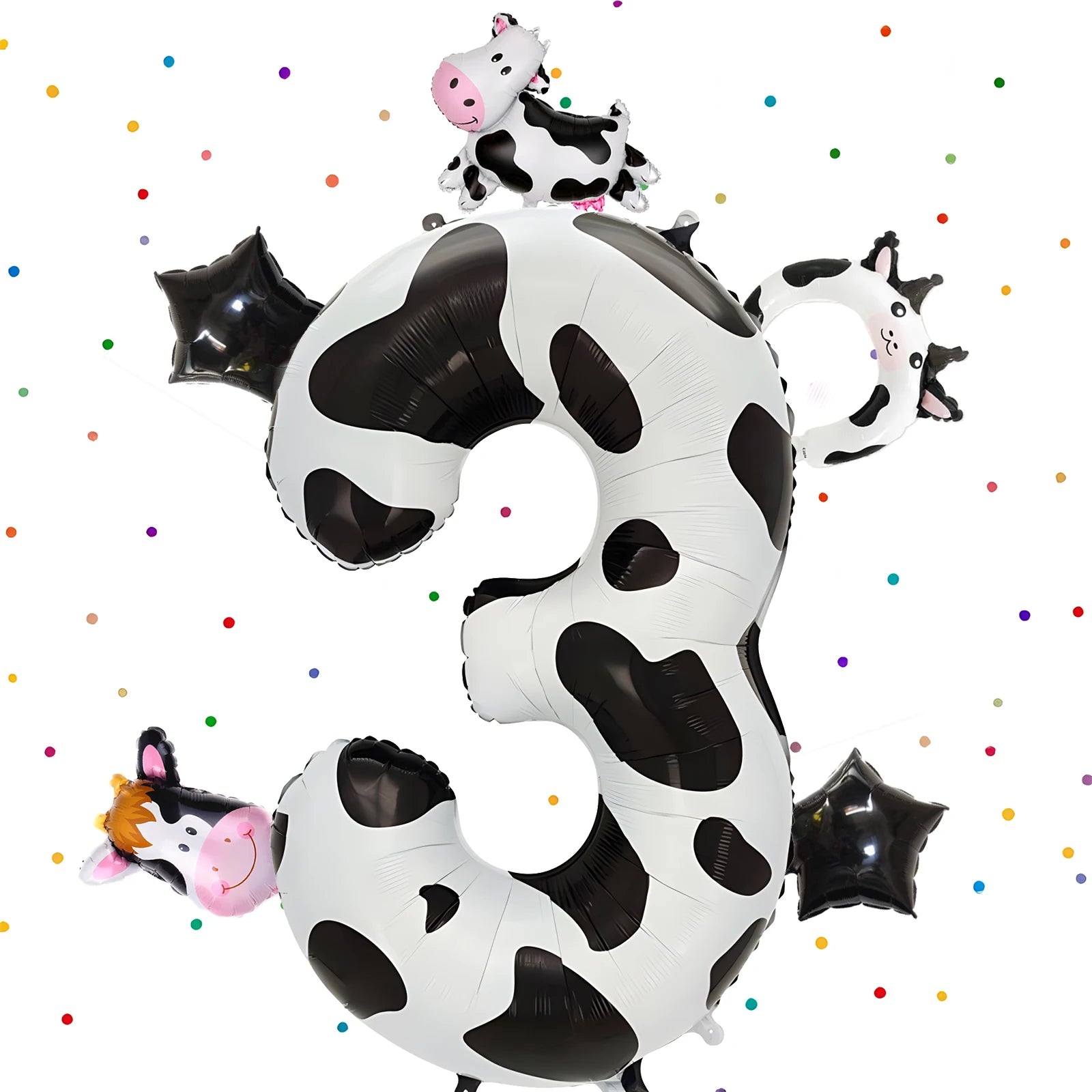 6pcs Cute Cow Print Foil Balloons Number 1-9 Cow Birthday Decorations for Cowgirl Barnyard Farm Animal Theme Party Supplies