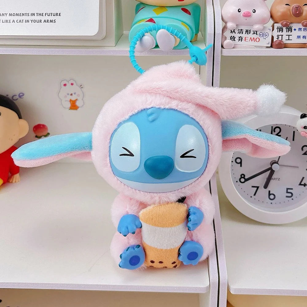 Stitch Plush Toy Lilo&stitch Keychain Keyring Doll Kawaii Accessories Eat Something Before Sleep Series Bag Pendant Girl Gift