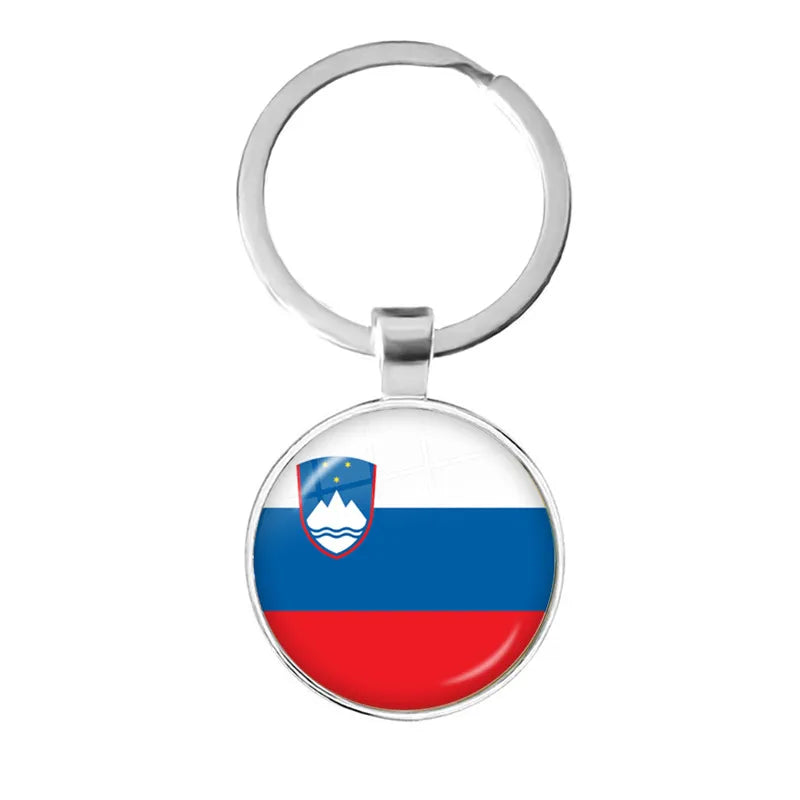 National Flag Round Keychain Korea, Serbia, Russia, Slovenia, Argentina, the United States, Turkey, Spain, Dominica Keyring Gift