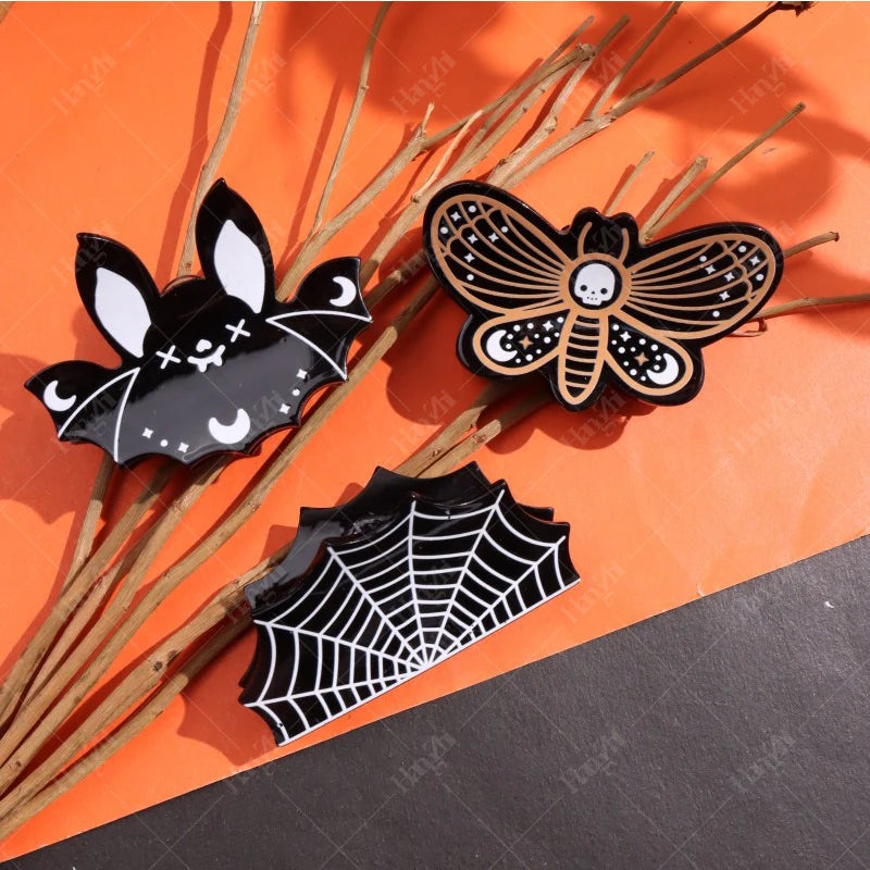 HANGZHI Dark Dragonfly Bat Spider Web Hair Clips Horror Exaggerates Halloween Hair Accessories for Women Kid New Funny Hairpin