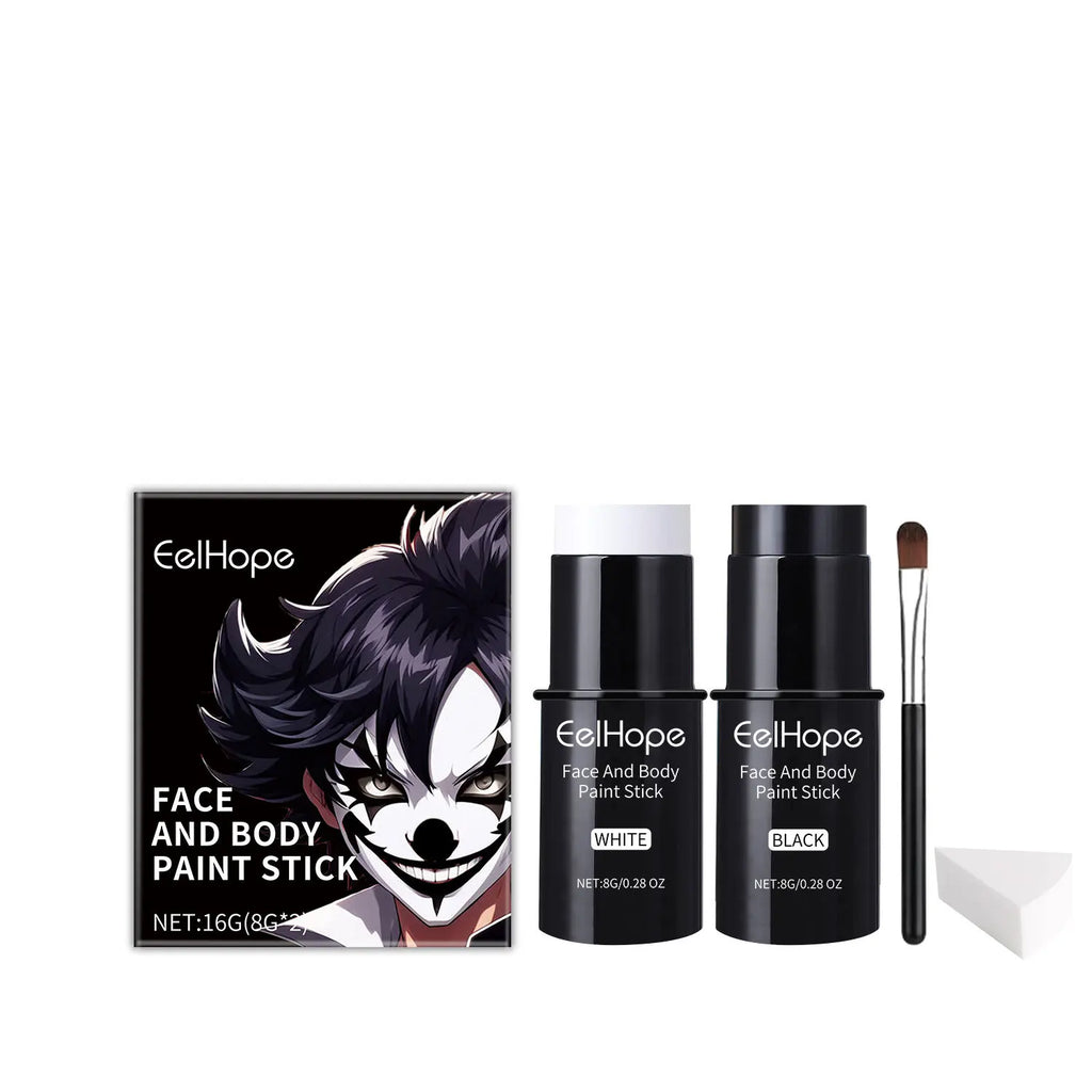 Black White Face Body Paint Kit Cover Foundation Clown Colorful Long Lasting Waterproof Halloween Festive Makeup Accessories Set