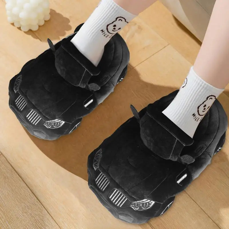Plush Slippers Cartoon Plush Shoes Portable Fuzzy House Slippers Soft Racing Car Slippers For Family Gatherings Picnics