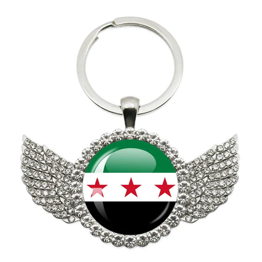 Syria National Flag Glass Cabochon Pendant Keychain Metal Keychain Fashion For Women Men Charm Handmade Car Keyring Jewelry Gift